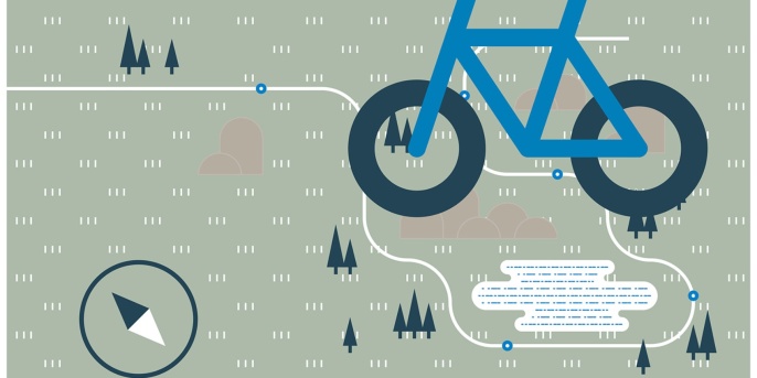 Illustration eines Fahrrads auf einer illustrierten Karte